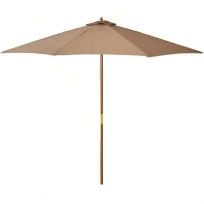 300cm Wooden Parasol, Garden Parasol, Balcony Parasol, Bamboo, Khaki