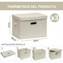 zxxCaas De Almacenamiento Caas Organizadoras 3 Piezas De ogares Con Caa De Almacenamiento De ea Que Se Pueden Pr En El Arma Y La Caa De Almacenamiento De La Oficina ige Morganizador de juguetes - beige - Ver 3