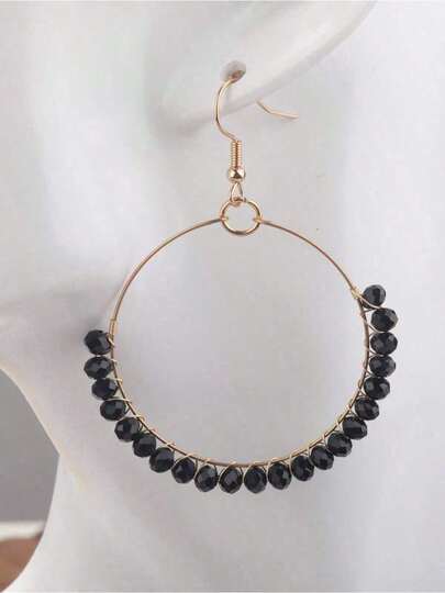 Pendientes Redondos de Gota con Decoración de Cuentas