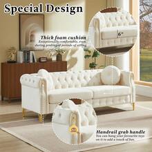 7 Seat Chesterfield Sofa With Two Pillows, Retro Style Upholstered 1+3+3 Seats Velvet Couch With Rolled Arm For Living Room Bedroom Office - Beige - View 4