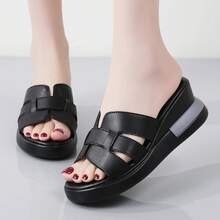 Women's Platform Slide Sandals, Casual Thick Sole Slippers, Comfortable Flip Flops - Black - View 9