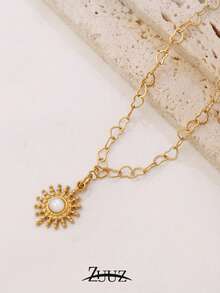 1 st mode rostfritt stål guldpläterad natursten solberlock halsband hjärtkedja halsband för kvinnor fest bästa vän presenter - halsband - Visa 6