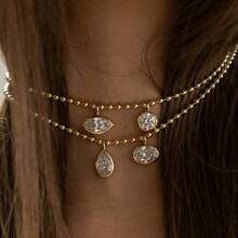 简约优雅多面闪耀吊坠项链，奢华高端百搭颈链饰品配饰，可DIY自由组装串珠链 - 金色 - 查看 1