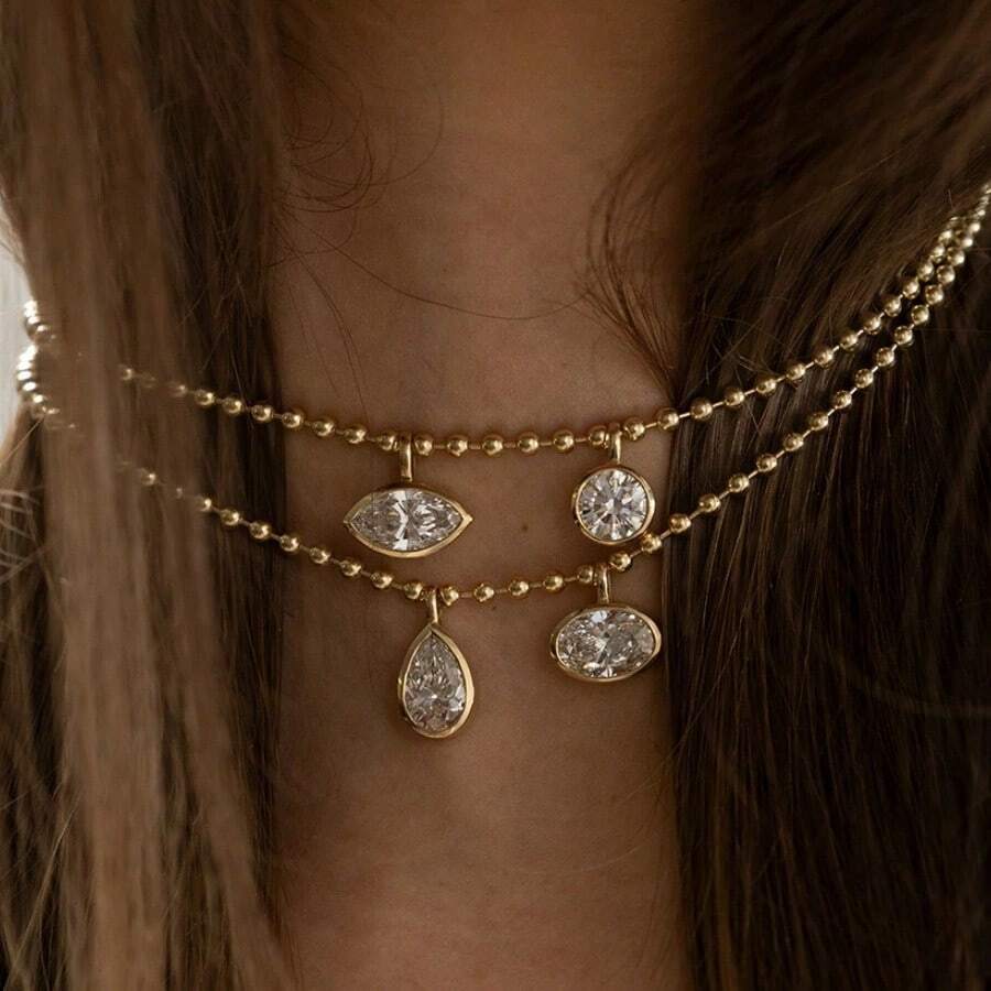 简约优雅多面闪耀吊坠项链，奢华高端百搭颈链饰品配饰，可DIY自由组装串珠链 - 金色 - 查看 1