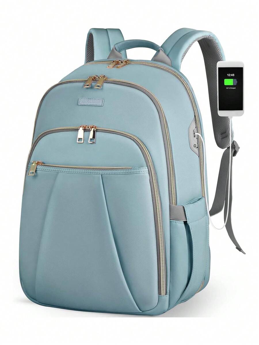 Mochila para Laptop de 15,6 para mujeres y hombres, con Puerto de Carga USB, para universidad, negocios, trabajo, viajes, negro, rosa,41118517 - Gris Oscuro - Ver 1