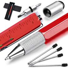 MITEGELO 10 en 1 Pluma Multifuncional, Bolígrafo Táctico con Embrague, Destornillador/Nivel/Regalo en Caja, Ideal para Hombres (Amarillo) - Rojo - Ver 8