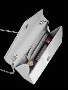 Shiny Pleated Rhinestone Clutch Evening Bag, Elegant New Women's Party Bag And Wedding Bag, Paired With Sparkling Jewelry Sets, Rhinestone Pendant Necklace And Earrings, Suitable For Parties, Dinners, Gatherings, And Proms. - Silver - View 5