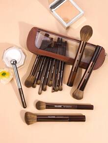 MAANGE 14/15pcs Makeup Brush Set, Includes Foundation Brush, Face Brush, Powder Brush, Blush Brush, Concealer Brush, Contour Brush, Nose Shadow Brush, Highlighter Brush, Eyeshadow Brush, Brow Brush, Detail Brush, Suitable For Liquid, Cream And Powder, Free Gift - Brown - View 3