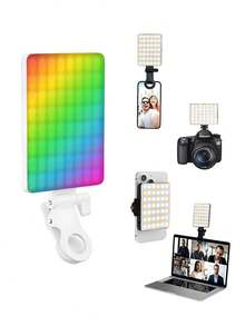 1 szt. lampa wypełniająca do fotografii z klipsem, 3 temperatury barwowe i tryb wielokolorowy RGB, akumulator USB 5 V o pojemności 2000 mAh, regulowana jasność, odpowiednia do transmisji strumieniowej wideo na żywo ze smartfona, dostępna w kolorze czarnym, białym, różowym i fioletowym - RGBCW Multicolors - Zobacz 13