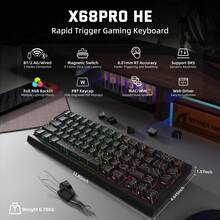 Bàn phím chơi game không dây từ tính ATTACK SHARK X68PRO HE, đèn nền RGB 3 màu, tốc độ phản hồi 8KHz, hành trình phím điều chỉnh được, công tắc từ tính, cáp xoắn ốc, dành cho PC, quà tặng Giáng sinh, phiên bản đặc biệt Giáng sinh, phiên bản giới hạn cuối năm - Đen & Đỏ/Đen/Trắng/Ánh trăng - Nhiều màu - Xem 15
