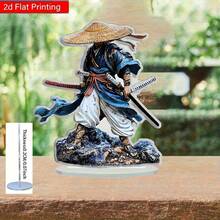 2D Flat Traditional Japanese Samurai Acrylic Desktop Decor, Model Figurine With Base, Vibrant Colors, Lightweight And Durable, Suitable For Home Office Decoration, Unique Holiday Gift, Art Decor, Includes Sturdy Stand, Festival Gift - Multicolor - View 5