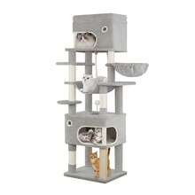 178cm Cat Tree For Indoor Cats, Multi-Layer Scratching Post With Large Platform, 2 Caves, 7 Sisal Posts, Pompoms, Cat Basket, Hammock, Suitable For Cats, Light Grey - Light Grey - View 10