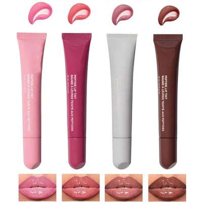 4 Pcs Peptide Lip Tint, Sheer Color And Hydrating Finish Clear Lip Oil, Long Lasting Hydrating Lip Gloss Tinted Lip Balm Non-Sticky Revitalizing, Transparent Lip Care Oil For Dry Lip, 3 Fl Oz,10ml