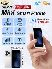 SERVO 18SEmini 智能手机，Android 8.1 系统，2GB 运行内存 + 16GB 机身存储，支持 WiFi，3.0 英寸显示屏，双卡双待，3G WCDMA 紧凑型口袋手机 - 粉色 - 查看 15