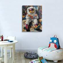 One Framed, Colorful Rainbow Sneaker Astronaut Canvas Wall Mural, Full Of , A Space-Themed Reading Book Wall Decoration Artwork, Surreal Pop Art Style, Poster Painting, Home Decoration, Best Gift, Suitable For Boys' Rooms, Teenagers' Bedrooms, Unique Decoration, Wall Decoration For Stairwells, Living Rooms, Dining Rooms, Classrooms, Bathrooms, Studies, Apartments, Dormitories, Kitchens, Offices, Cafes, Hotels, Studios, Bars, Dressing Rooms, Hallways, Galleries, Etc.; Wall Painting, Room Pictures, Room Decoration Aesthetics Products. - 太空人 - 查看 6