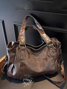 Retro Minimalist Large Capacity Fashion Student Tote Bag For Work Commute, Bohemia Style Bag For Women, Vintage Bag For Women, New Fashionable Big Bags For Women, New Arrival Tote Bags For Woman , Office Bag - 咖啡棕 - 查看 8