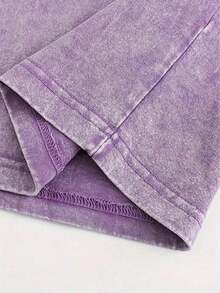 Retro Vintage Printed Washed 230g Cotton T-Shirt, Made Of 100 Percent Cotton High-Quality Fabric, Suitable For Both Men And Women, Suitable For Young Street Hipsters, Summer Short Sleeved  T-Shirt, Y2K Street Style,Unisex - Màu tím  Violet - Xem 5
