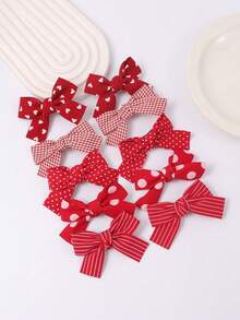 10 Pieces Of Bow Hair Clips For Girls, Sweet Valentine's Day Heart Hair Clips - Multicolor - View 7