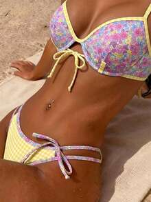 Tropical Print Underwire Bikini Set, With Tassels And Lace, Ideal For Summer Beach Vacation - Orange - View 2