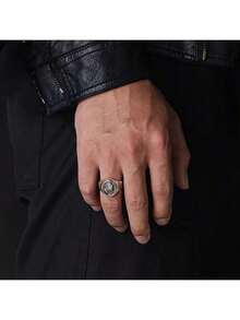 Vintage Style Carved Prayer Text Ring, Men's Platinum Plated Punk Biker Ring - Silver - View 3