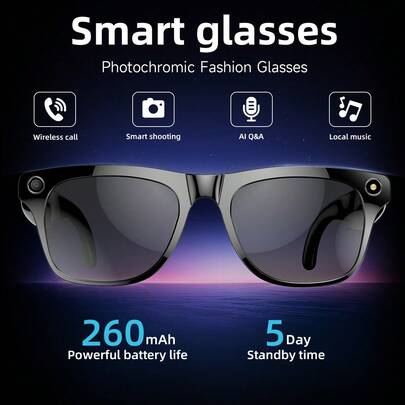 2026 New Smart Color-Changing Glasses, Unisex, High-Tech Bluetooth Audio Glasses, Lightweight, Voice Assistant, Music Control, Real-Time Translation, Smart Search, Conversation, Smart Control Operation, Gift