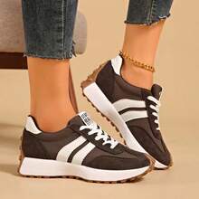 Women's Retro Contrast Color Low-Top Sports Shoes - Breathable Fabric Upper, PU Shock-Absorbing Insole & Wear-Resistant TPR Outsole - Lightweight And Comfortable For All Seasons - màu nâu - Xem 3