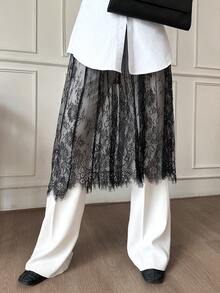 Livesso Women's Lace Inner Skirt Without Lining Skirt - Black - View 2