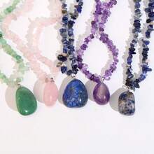 Bohemian Crystal Necklace | 1 Pc Asymmetrical Natural Stone & Pendant, Unique Women's Holiday Gift - Bohemian Necklace - View 5