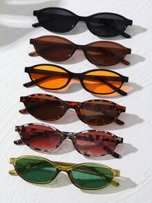 Shadewire 6pcs New Oval Retro Multi-Color Fashionable Minimalist Fashion Glasses, Versatile Portable Accessories Suitable For Travel, Beach, Bar, Daily OutingsVintage Retro - 6pcs Black Tea Leopard Print Green - View 6