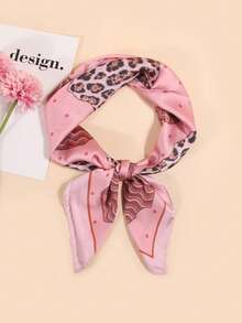 1pc Faux Silk Printed Neckerchief, Versatile Headband/Hair Scarf, Suitable For Daily Use - Multicolor - View 2