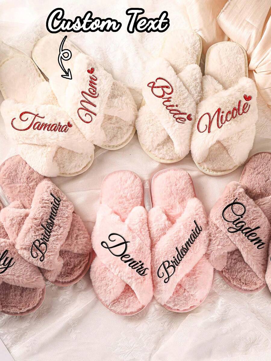 Personalisierte Braut Hausschuhe, flauschige Brautjungfern Hausschuhe, personalisierte Braut Hausschuhe, Weihnachtsparty Geschenke, flauschige Hausschuhe, Geburtstagsgeschenke, Muttertagsgeschenke, Abschlussfeier, Party Oberteil - Verschiedenfarbig - Übersicht 1