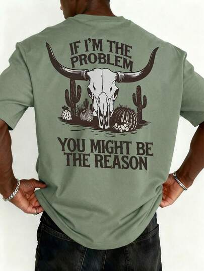 K-GLORY 男士休闲百搭简约英文标语羊头乡村动物印花短袖T恤