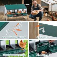 **Hühnernistkasten Mit 4 Nistfächern Und Beinen, Inkl. Abdeckung Für Den Außenbereich (Hühnerstall/Geflügelhof), Color: Grün** - Green - View 5