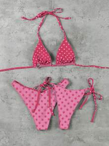 Bộ bikini hai mảnh chấm bi hồng tím dành cho nữ, kiểu dáng thanh lịch, gợi cảm, thích hợp cho kỳ nghỉ hè, đi biển và các buổi tiệc. - Nhiều màu - Xem 2