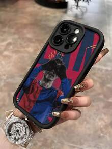 足球明星印花足球风格防摔保护壳，适用于 13/16/17/15/14/13/12/11，兼容三星系列 - 黑色 - 查看 4