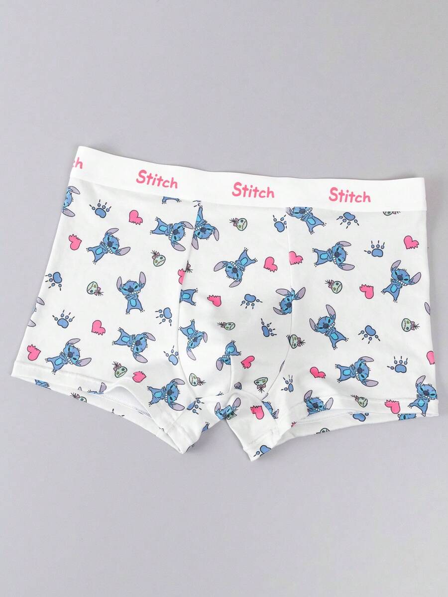 Disney 1 chiếc quần lót nam in hình hoạt hình Stitch, cạp chun co giãn, thích hợp mặc hàng ngày. - trắng - Xem 1