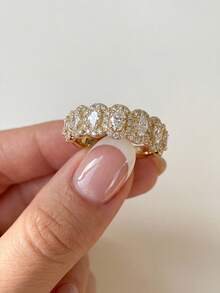 1枚经典优雅水滴形锆石戒指，订婚/节日礼物，925纯银首饰 - 半圓橢圓形戒指 - 查看 4