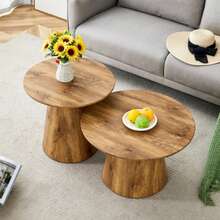 Kaffeetisch-Set In Natural Wood (MDF) – 2 Rows Hocker-Beistelltische, High 50*48 Cm + Small Rig 60*35 Cm, Natural Maserung + Stabilizer Sockel, Suitable For Wohnzimmer / Lounge-Bereich. - Khaki - View 3