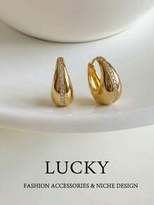 1对时尚奢华金属几何耳钉，适合少女日常及节日佩戴 - 幾何 - 查看 1