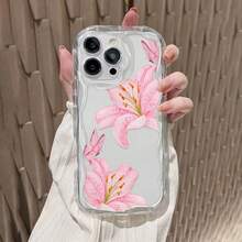 Estuche para teléfono con espejo con diseño floral de mariposa de lirio rosa compatible con  17,  16 Pro Max,  15 Pro Max,  13 y  12 Hecho de TPU, ofrece protección confiable contra golpes y caídas Este elegante y vibrante accesorio es un regalo perfecto para familiares, amigos, regalos de otoño, novios / novias y cumpleaños de Navidad o cualquier ocasión especial - transparente - Ver 3