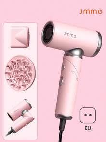 JMMO Foldable Portable Hair Dryer With Diffuser And Nozzle, Ionic Blow Dryer For Less Frizz, Fast Drying, Low Noise, Compact Mini For Home And Travel, Pink-EU Plug - EU C Type Plug(220-240V) - View 1