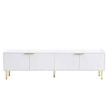 TV Stand, Low Cabinet With Textured Door, Gold Handles And Legs, 170 L X 35 W X 47.5 H (Cm) - White - View 9