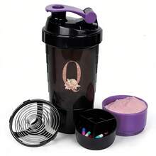 三层摇摇杯蛋白粉搅拌杯大容量水瓶搅拌杯水杯玫瑰金字母印花便携式摇摇杯健身运动搅拌杯 - 紫色 - 查看 12