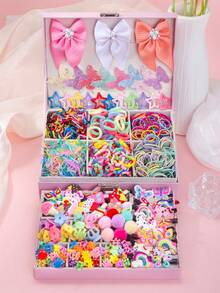 918件/套梦幻女孩发饰套装，包含超大蝴蝶结、星星发夹、可爱动物、彩虹、花朵造型发夹——适合女孩和女士，多种发圈可用于扎马尾、编发等。打造属于你的梦幻发型，日常必备，四季皆宜，美发套装，发带，头饰 - 彩色 - 查看 17
