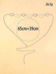 New European & American Style Valentine's Day Full-Rhinestone Heart Waist Chain, Stylish Sexy Beach Rhinestone Body Chain For Women | Body Chain - Silver - View 5