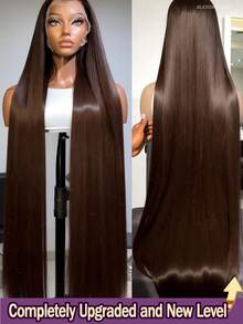 5*5 Wear And Go Chocolate Brown Long 8-34 Inch Wig Human Frontal Hair 13x4 HD Lace Front Wigs 200% Density Brazilian Virgin Pre Cut Lace Human Frontal Hair Straight Wig Pre Plucked With Baby Hair Blended Hair For Women Daily Party Christmas Use - Brown - View 1