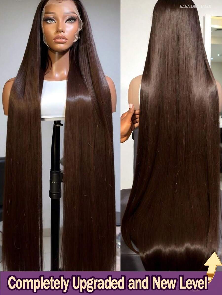5*5 Wear And Go Chocolate Brown Long 8-34 Inch Wig Human Frontal Hair 13x4 HD Lace Front Wigs 200% Density Brazilian Virgin Pre Cut Lace Human Frontal Hair Straight Wig Pre Plucked With Baby Hair Blended Hair For Women Daily Party Christmas Use - Brown - View 1