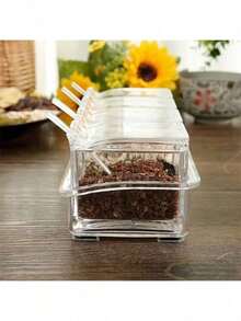 8pcs Clear Acrylic Spice Storage Box Set With Lid&Spoon Lead-Free Salt/Sugar/Spice Organizer Kitchen/Restaurant New Year Gift - Multicolor - View 5