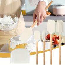 4pcs Silicone Spatula Set With Plastic Scraper, Including: Spatula & Scraper Combo, Long Handle Silicone Spatula, Wooden Handle Spatula Set, Heat Resistant Non-Stick Scraper Baking Mixing Kitchen Tools - Multicolor - View 4