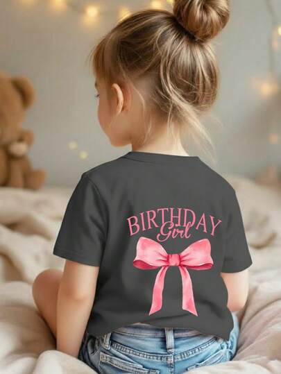 女童休闲印花圆领短袖T恤，夏季上衣